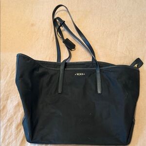 Tumi Black Nylon Tote with Gold Logo